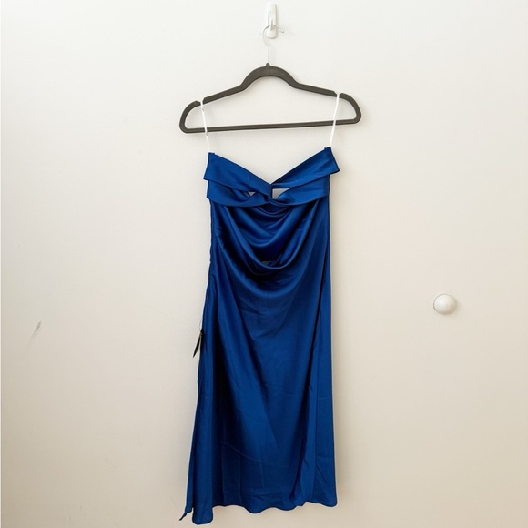 Lulu's Blue Strapless Silk Midi Dress - Picture 7 of 7
